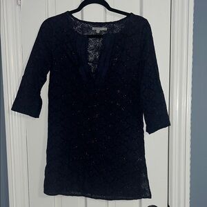 Calypso St. Barth Navy Floral Lace Tunic